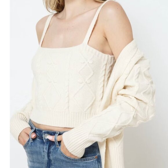 Floral Blooming Tank Top ONLY Cream Sweater Knit Med - Picture 4 of 4